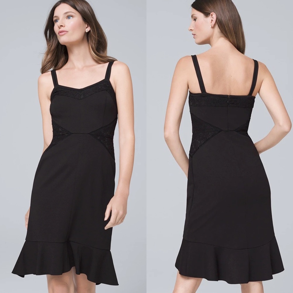 WHBM Flutter Hem Black Lace Insert Dress